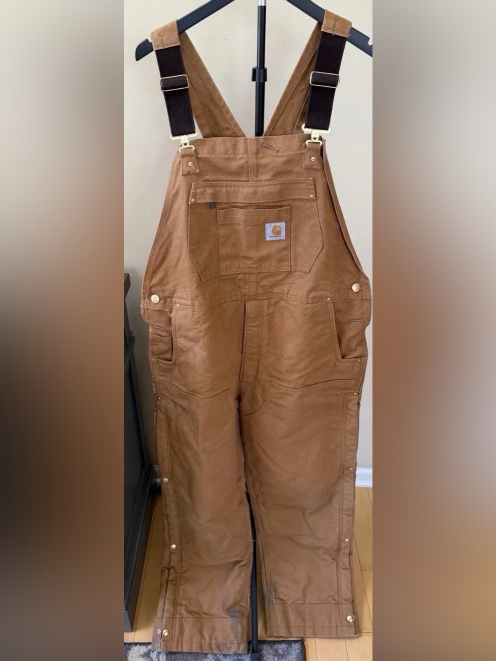 Carhartt OR4393 Brown Duck Bib Overalls‎ Large Short Double Knee